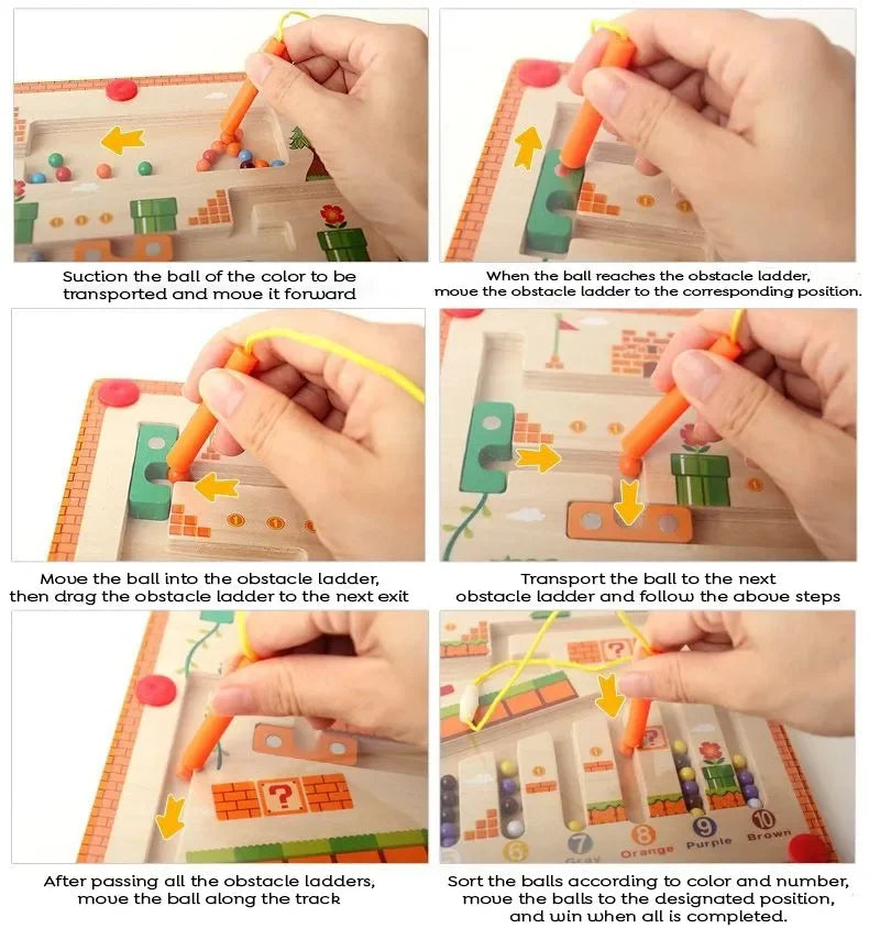 Wudly Wooden Magnetic Maze Board, Super Mario Theme, Educational Marble Labyrinth Puzzle Game - Naivri