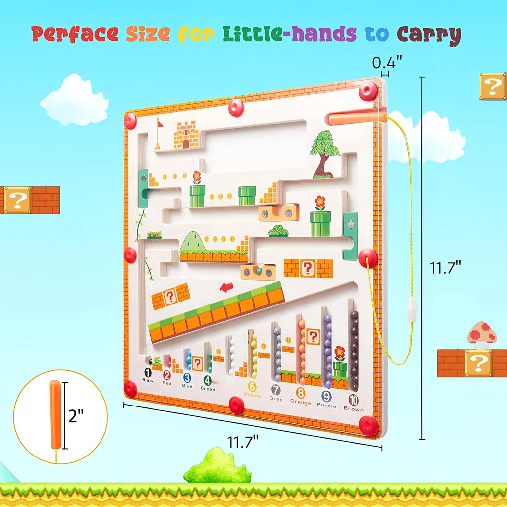 Wudly Wooden Magnetic Maze Board, Super Mario Theme, Educational Marble Labyrinth Puzzle Game - Naivri