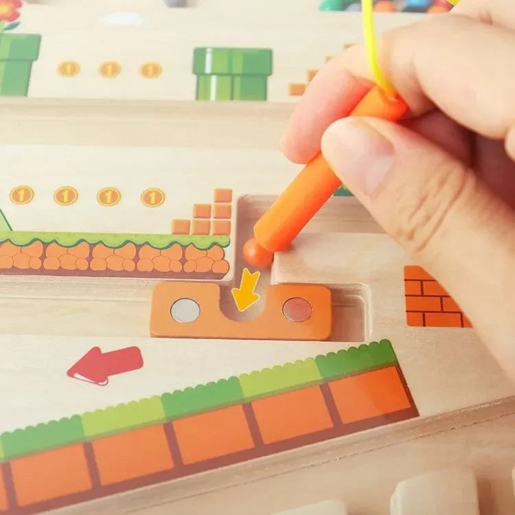 Wudly Wooden Magnetic Maze Board, Super Mario Theme, Educational Marble Labyrinth Puzzle Game - Naivri