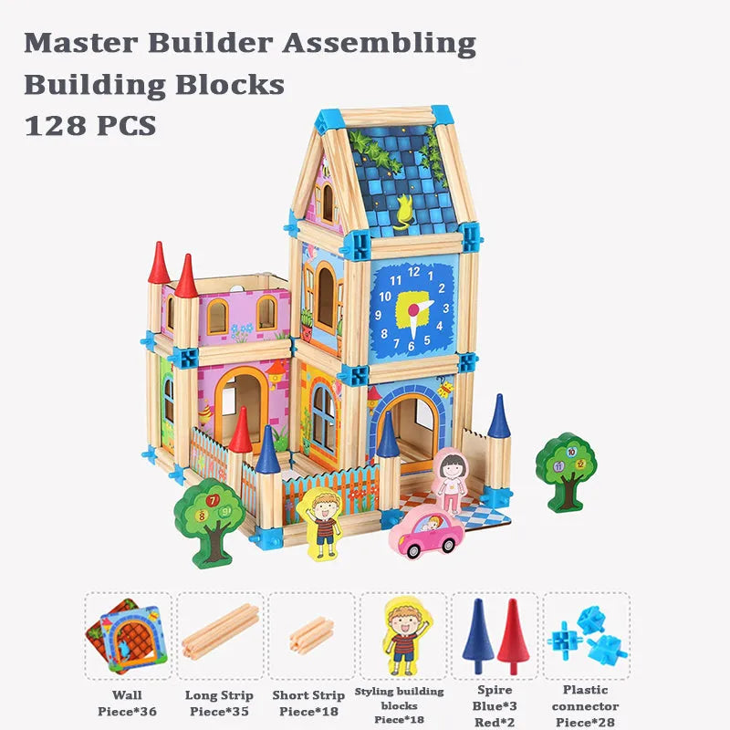 WUDLY Wooden Master of Architectre Building Blocks Toy Set, Educational Construction Toy - Naivri