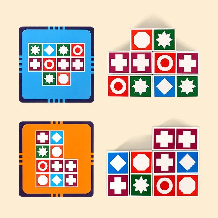 Wudly - Wooden Matching Game Puzzle 4.0 Games, Pattern Block Match Puzzles Building Cubes with Bell for Kids and Adults Toys Board Games for Family, 4+ years Kids, Multi Colors, Child Safe Certified - Naivri