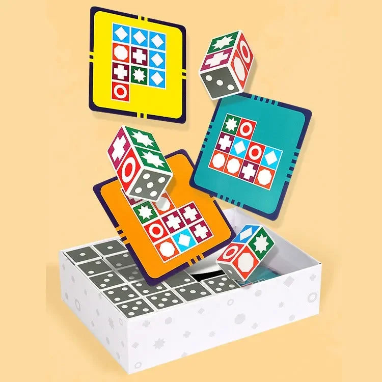Wudly - Wooden Matching Game Puzzle 4.0 Games, Pattern Block Match Puzzles Building Cubes with Bell for Kids and Adults Toys Board Games for Family, 4+ years Kids, Multi Colors, Child Safe Certified - Naivri