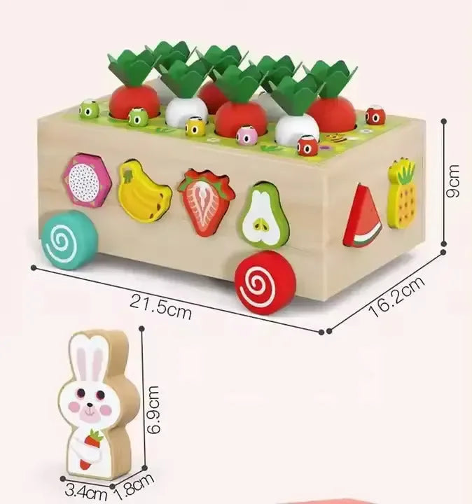 Wudly Wooden Montessori Fine Motor Toys for Baby Toddler, Wooden Shape Sorter Carrot Harvest Game, Preschool Learning Educational Toys for 2+ Years old kids. (Set of 32 pcs) Child Safe Certified. (Multi colors) - Naivri