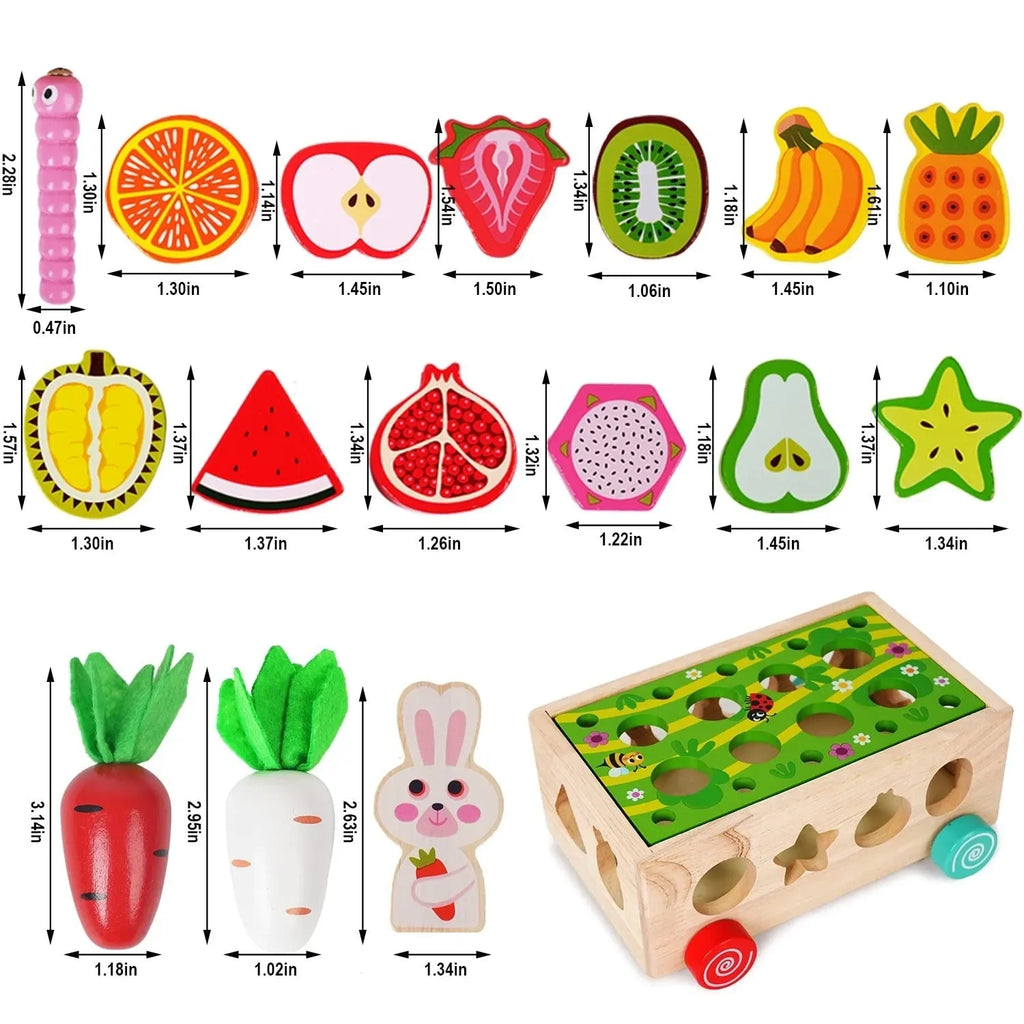 Wudly Wooden Montessori Fine Motor Toys for Baby Toddler, Wooden Shape Sorter Carrot Harvest Game, Preschool Learning Educational Toys for 2+ Years old kids. (Set of 32 pcs) Child Safe Certified. (Multi colors) - Naivri