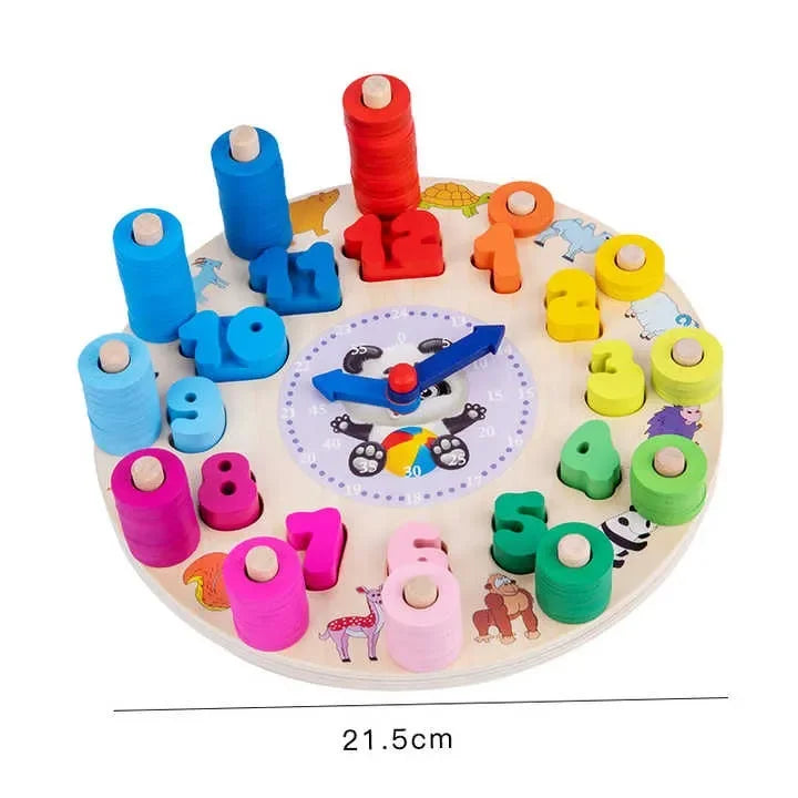 Wudly - Wooden Number Counting Learning Clock, Time Clock Learning Wooden Puzzle,Teaching Time Numbers Blocks Puzzle, Early Learning Educational Toy for 3+ years Kids, Child Safe Certified, Multi Colors. - Naivri