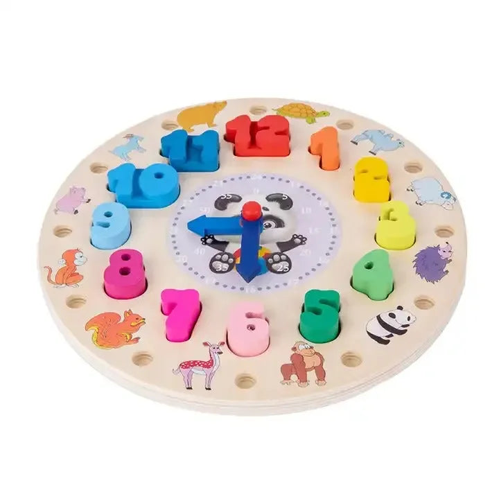 Wudly - Wooden Number Counting Learning Clock, Time Clock Learning Wooden Puzzle,Teaching Time Numbers Blocks Puzzle, Early Learning Educational Toy for 3+ years Kids, Child Safe Certified, Multi Colors. - Naivri