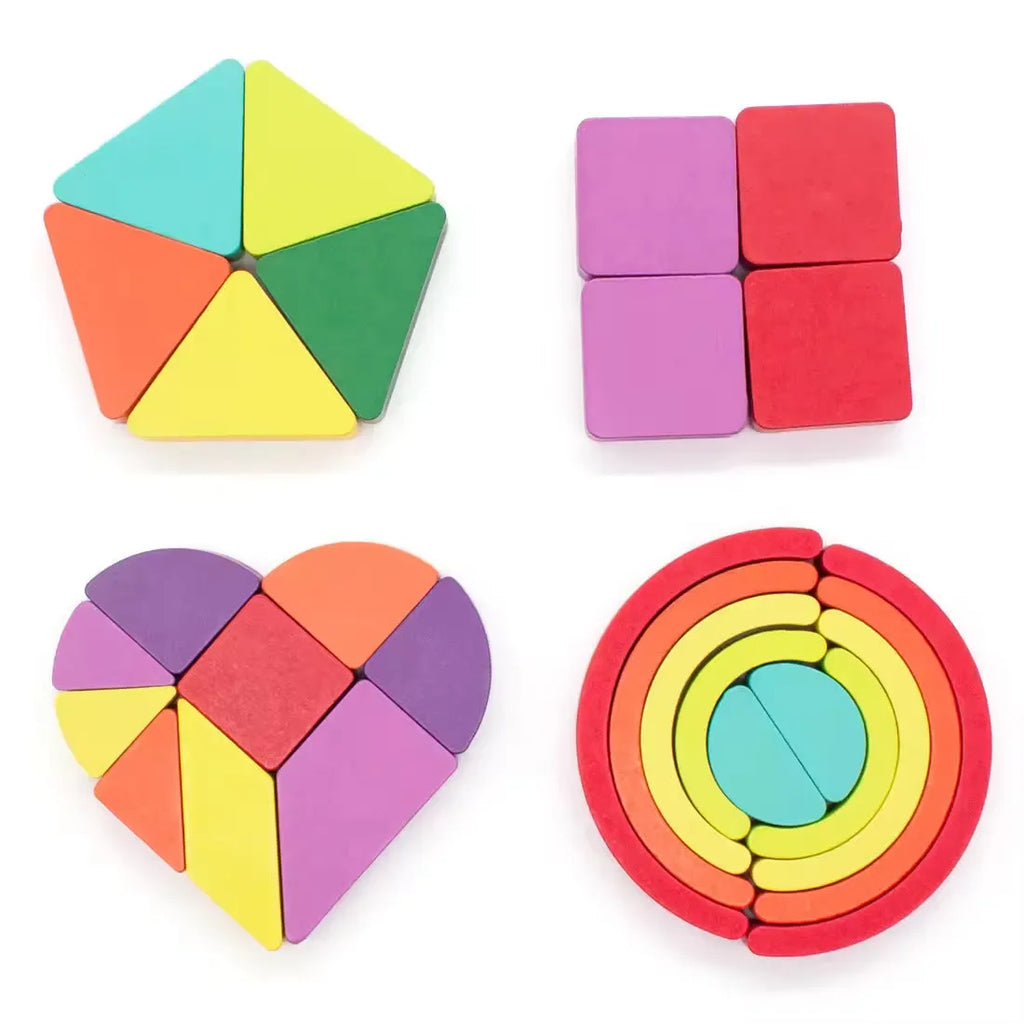 Wudly - Wooden Shapes Puzzle Learning Toy, Montessori Game Educational Toys, Intelligence Brain Teaser Puzzle Board With 10 Designer Shapes,(set of 54 pcs), 3+ Years, Chid Safe Certified, Multi colors. - Naivri