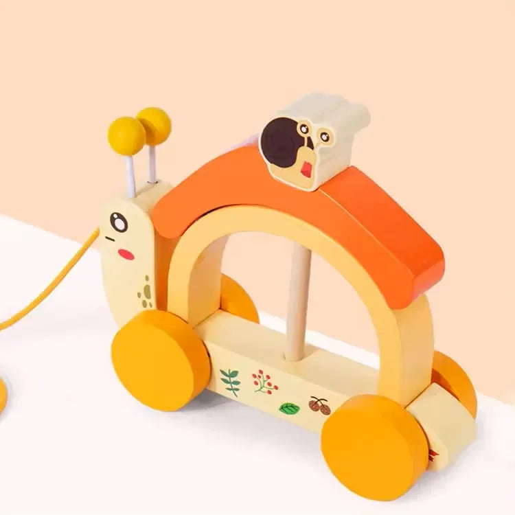 Wudly - Wooden Snail tractor, Pull along toy, Rainbow stacker, Color Blocks, Round Pull toy, toddler activity for 1+ Years kids, Child Safe Certified, Multi Colors - Naivri