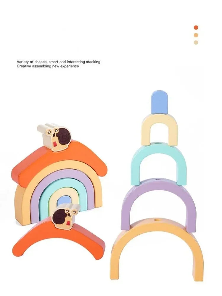 Wudly - Wooden Snail tractor, Pull along toy, Rainbow stacker, Color Blocks, Round Pull toy, toddler activity for 1+ Years kids, Child Safe Certified, Multi Colors - Naivri