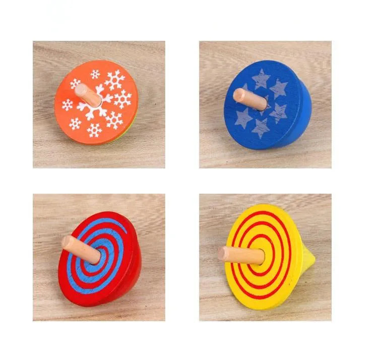 Wudly Wooden Spinning Top Toy with Intricate Patterns – Durable, Colorful, and Mesmerizing for Kids and Adults - 4 Pieces - Naivri