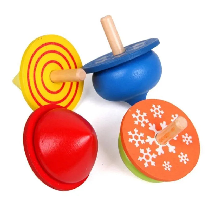 Wudly Wooden Spinning Top Toy with Intricate Patterns – Durable, Colorful, and Mesmerizing for Kids and Adults - 4 Pieces - Naivri
