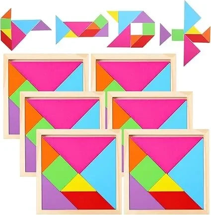 Wudly - Wooden Tangram Puzzle for Mind Development pattern Educational Toy for 3+ Years Kids, 8 Pieces Set, Child Safe Certified, Multicolors - Naivri