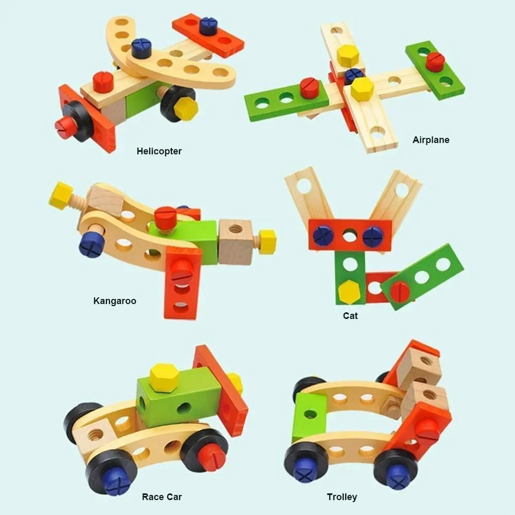 Wudly - Wooden Tool Box, Montessori Educational STEM Toys, Construction Learning Toys for 3+ Years Kids, Set of 53 pcs, Child Safe Certified, Multi color - Naivri