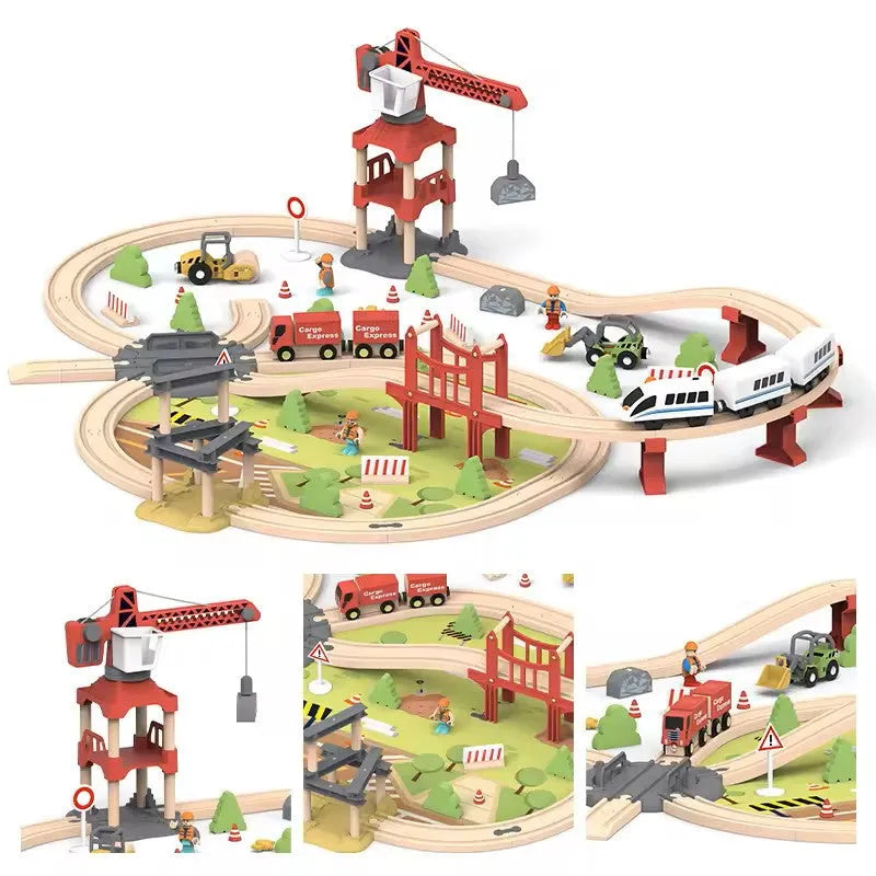 Wudly - Wooden Train Tracks Set Toys, Train Toys with All-Wood Double Sided Train Tracks, Toy Trains for Kids, Toddler Boys and Girls for 3+ Years Child,100 pcs Set, Child Safe Certified, Multi Colors - Naivri