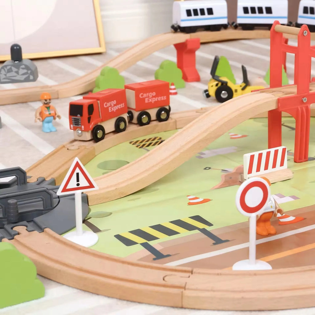 Wudly - Wooden Train Tracks Set Toys, Train Toys with All-Wood Double Sided Train Tracks, Toy Trains for Kids, Toddler Boys and Girls for 3+ Years Child,100 pcs Set, Child Safe Certified, Multi Colors - Naivri