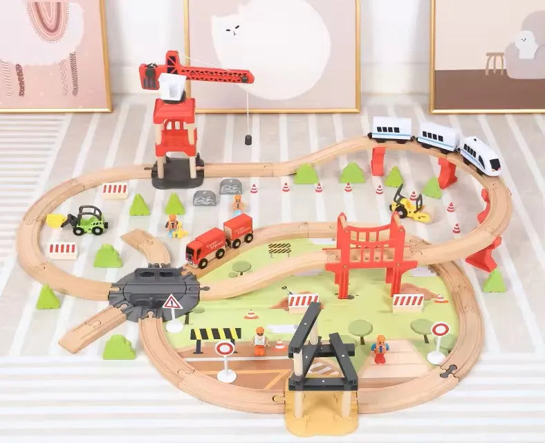 Wudly - Wooden Train Tracks Set Toys, Train Toys with All-Wood Double Sided Train Tracks, Toy Trains for Kids, Toddler Boys and Girls for 3+ Years Child,100 pcs Set, Child Safe Certified, Multi Colors - Naivri