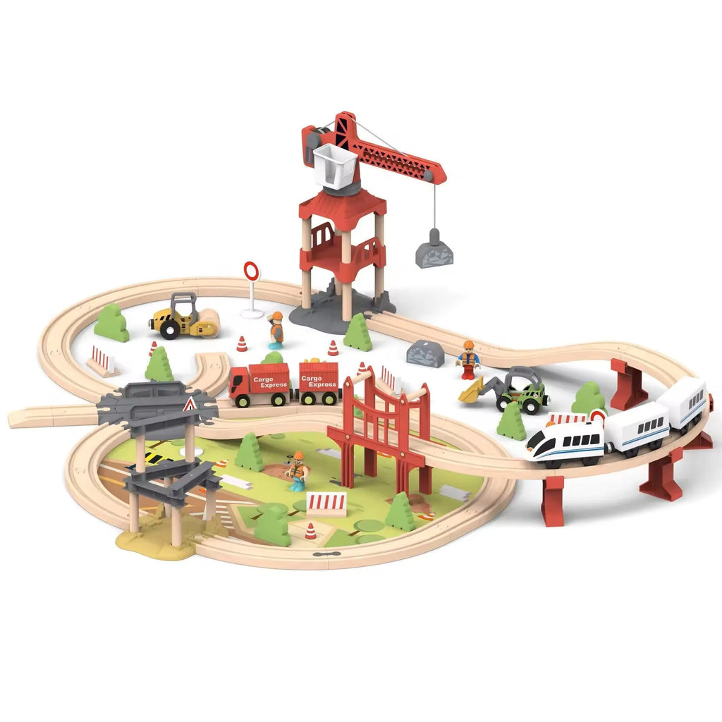 Wudly - Wooden Train Tracks Set Toys, Train Toys with All-Wood Double Sided Train Tracks, Toy Trains for Kids, Toddler Boys and Girls for 3+ Years Child,100 pcs Set, Child Safe Certified, Multi Colors - Naivri