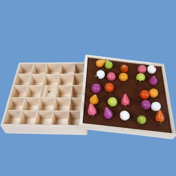 WUDLY Wooden Vegetable Garden Memory Game, Educational Board Game with Farmer Figure - Naivri