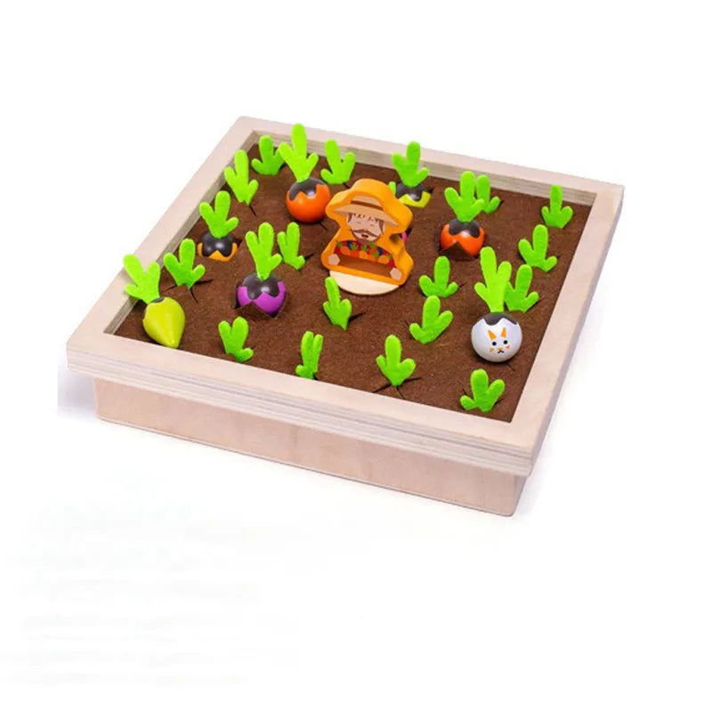 WUDLY Wooden Vegetable Garden Memory Game, Educational Board Game with Farmer Figure - Naivri