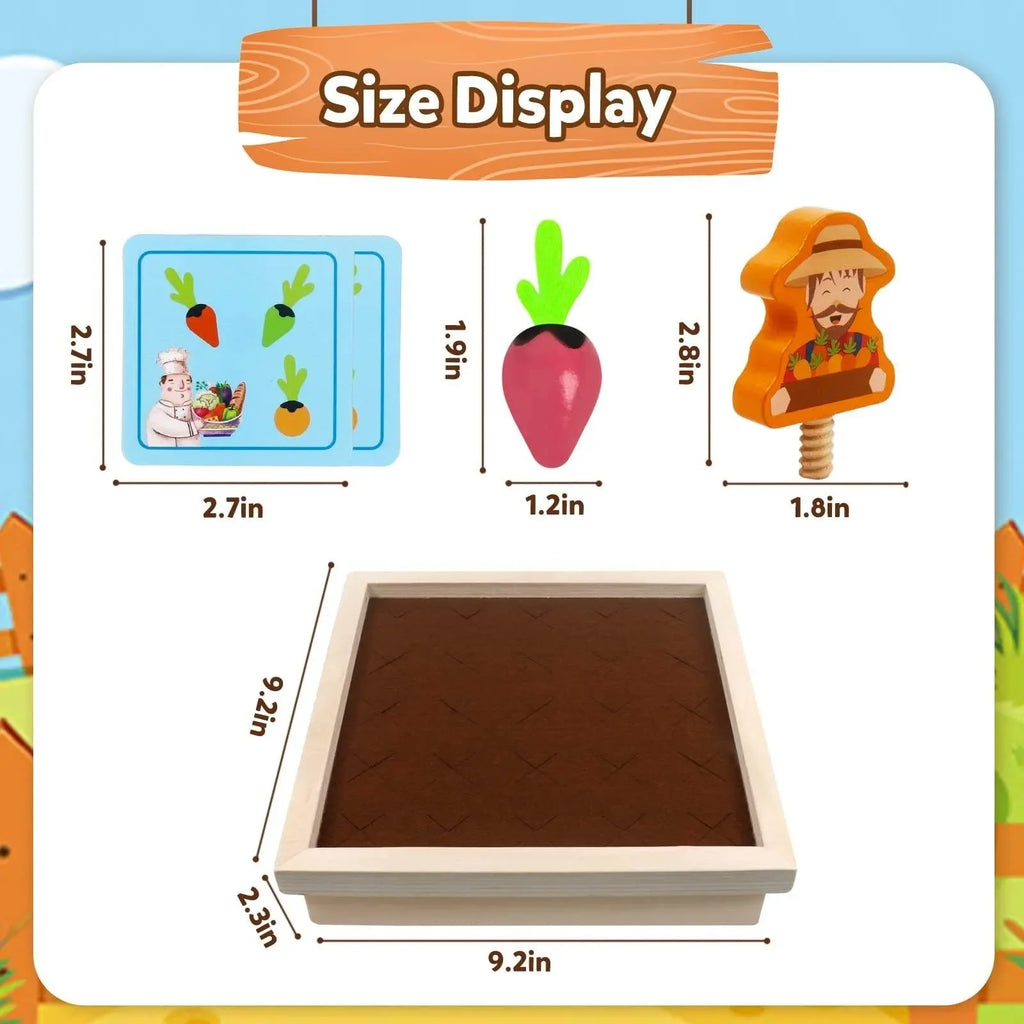 WUDLY Wooden Vegetable Garden Memory Game, Educational Board Game with Farmer Figure - Naivri