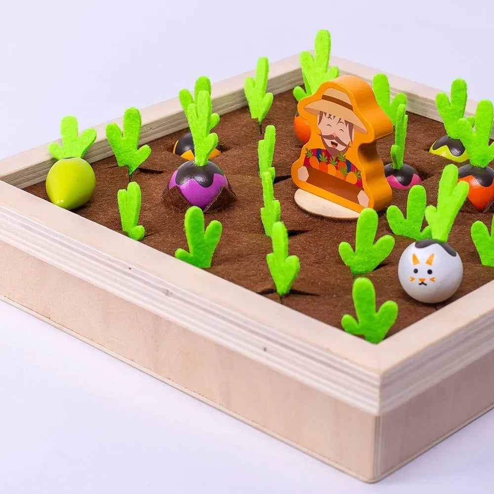WUDLY Wooden Vegetable Garden Memory Game, Educational Board Game with Farmer Figure - Naivri
