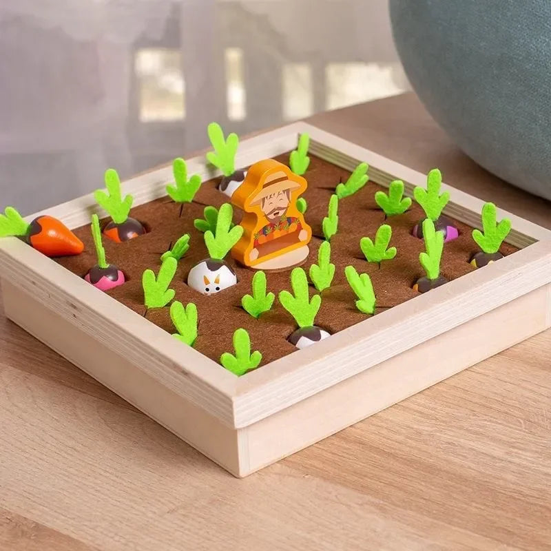 WUDLY Wooden Vegetable Garden Memory Game, Educational Board Game with Farmer Figure - Naivri
