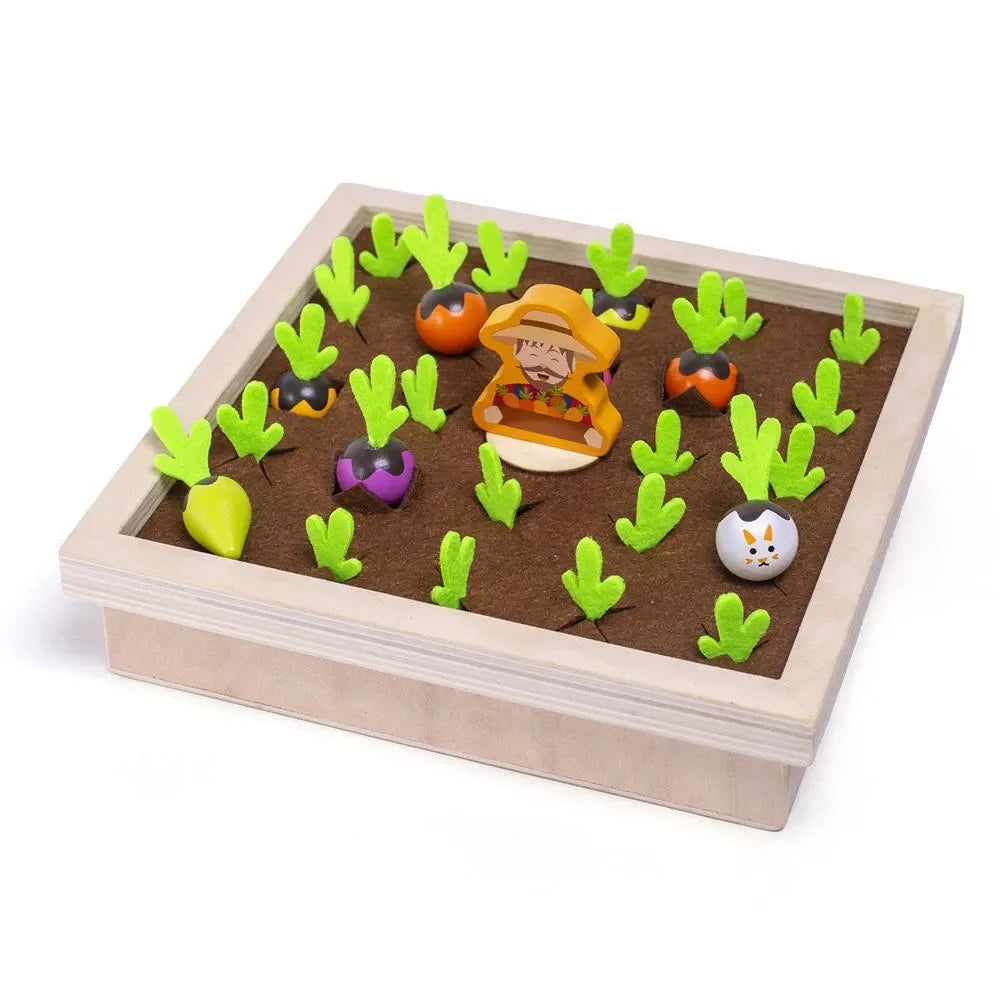 WUDLY Wooden Vegetable Garden Memory Game, Educational Board Game with Farmer Figure - Naivri