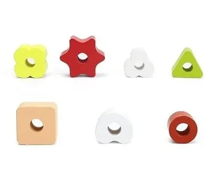 Wuldy - Wooden Sorting Stacking Rings Building Puzzles Double Shapes Toys Educational Color Geometric Shape Recognition Learning Montessori Toys for 18+ Months Kids, Set of 17 pcs, Child Safe Certified, Multi colors - Naivri