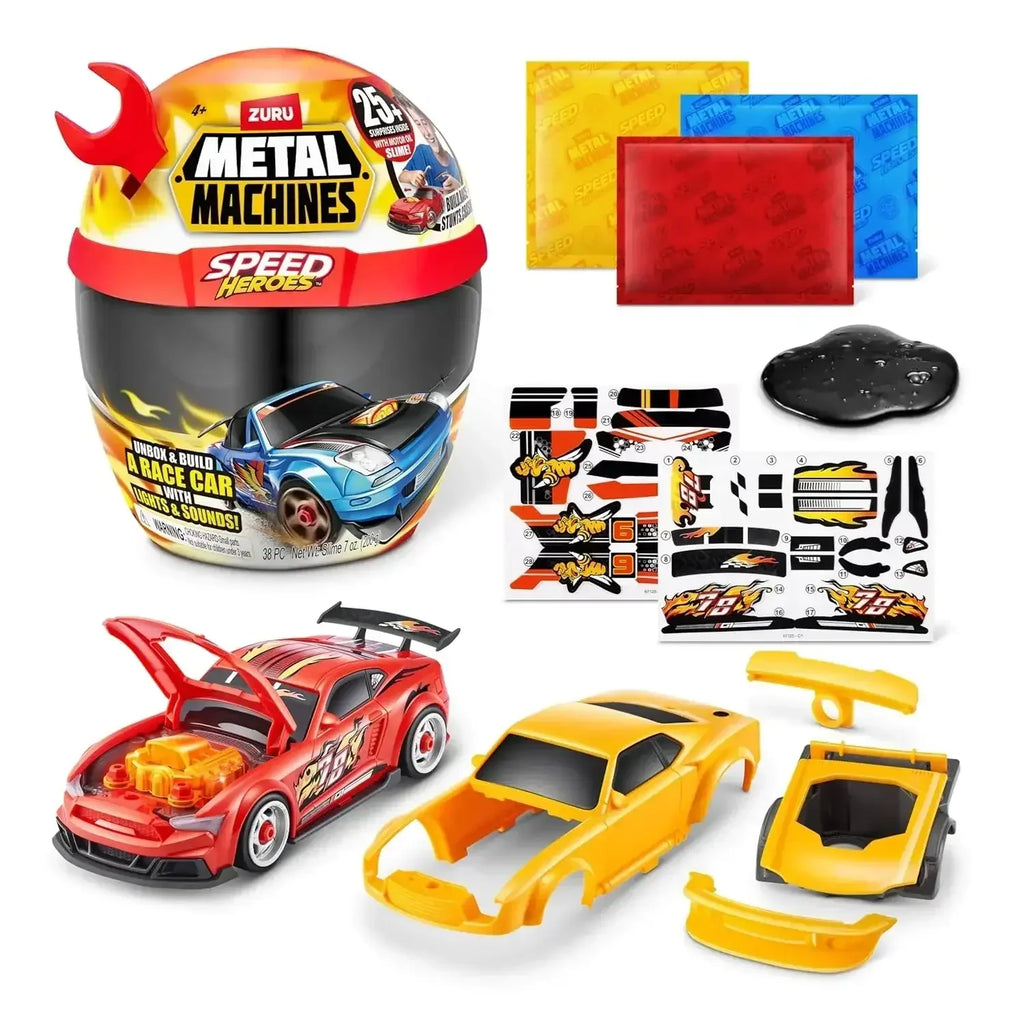 Zuru Metal Machines Speed Heroes – Customizable Race Car Set with Lights, Sounds & Surprises (Assorted) - Naivri