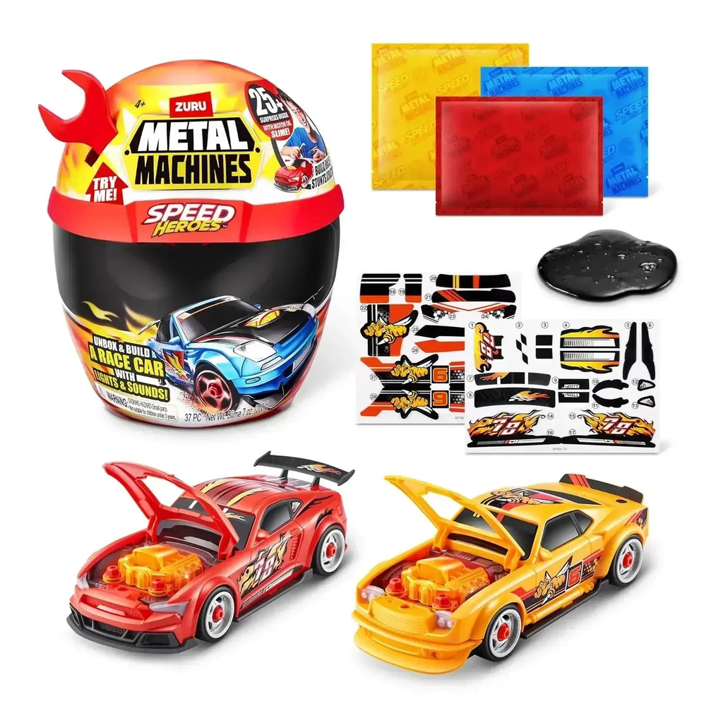 Zuru Metal Machines Speed Heroes – Customizable Race Car Set with Lights, Sounds & Surprises (Assorted) - Naivri