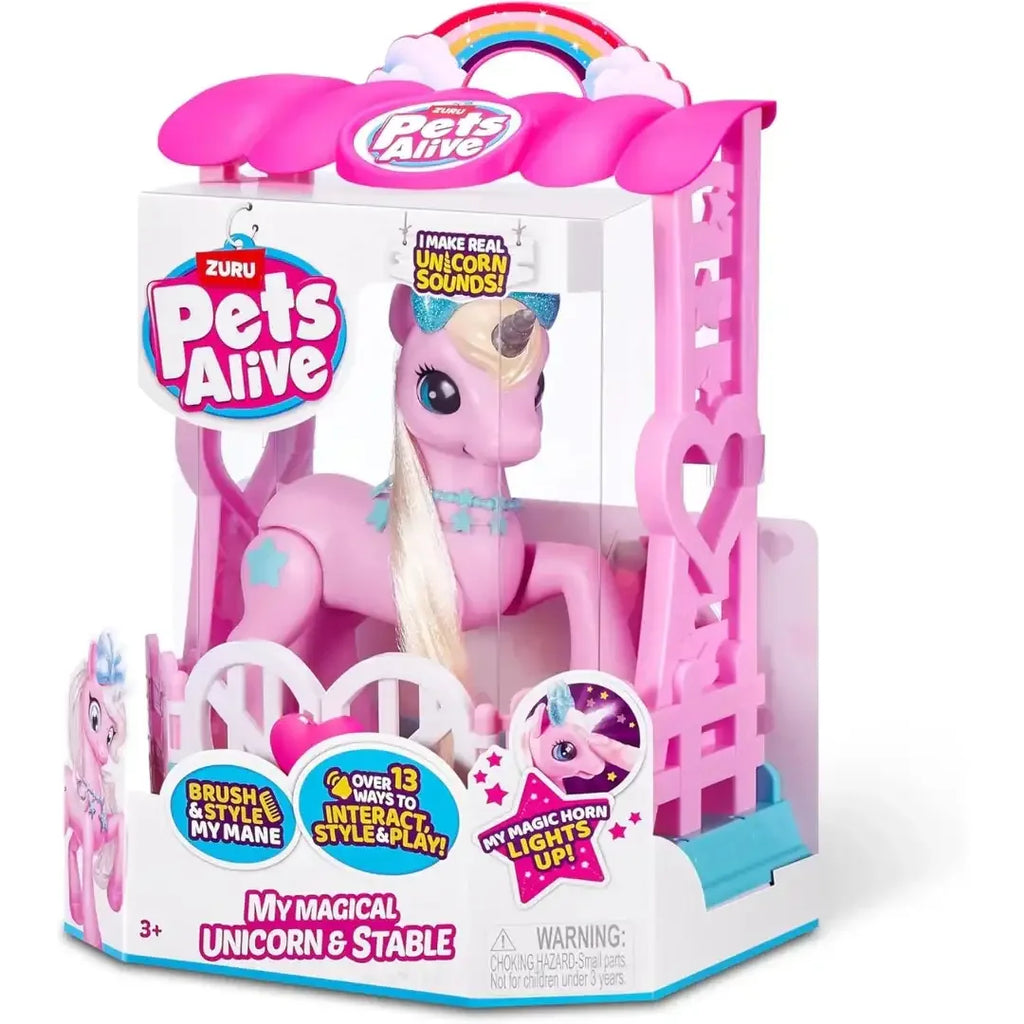 ZURU Pets Alive Magical Unicorn Stable Playset – Interactive Sounds & Grooming Fun (3+ Years) - Naivri