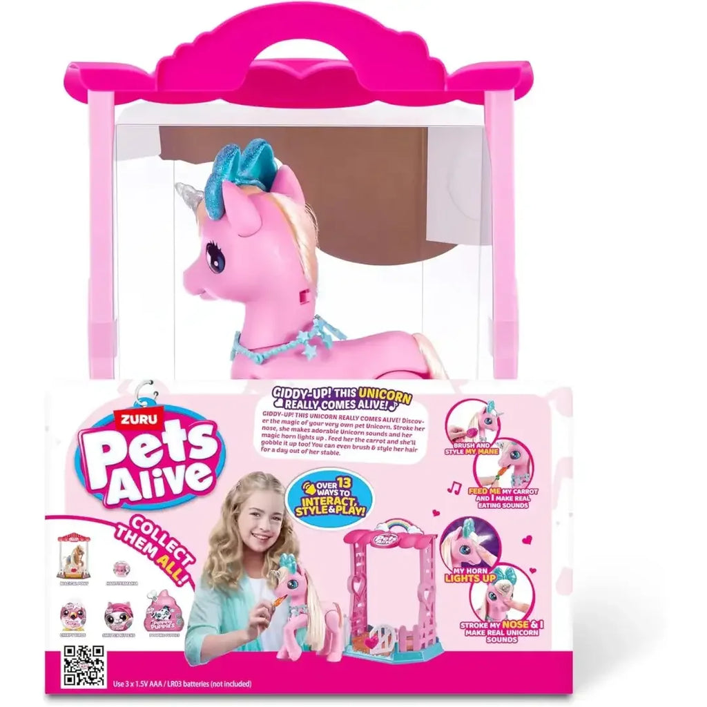 ZURU Pets Alive Magical Unicorn Stable Playset – Interactive Sounds & Grooming Fun (3+ Years) - Naivri
