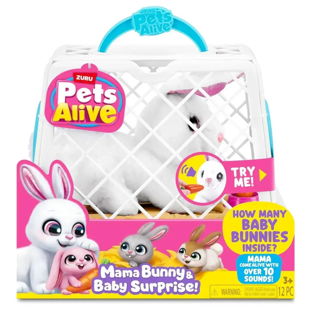 Zuru Pets Alive Mama Bunny & Baby Surprise Series 1 - Interactive Plush Toy with Sounds & Hidden Babies - Naivri