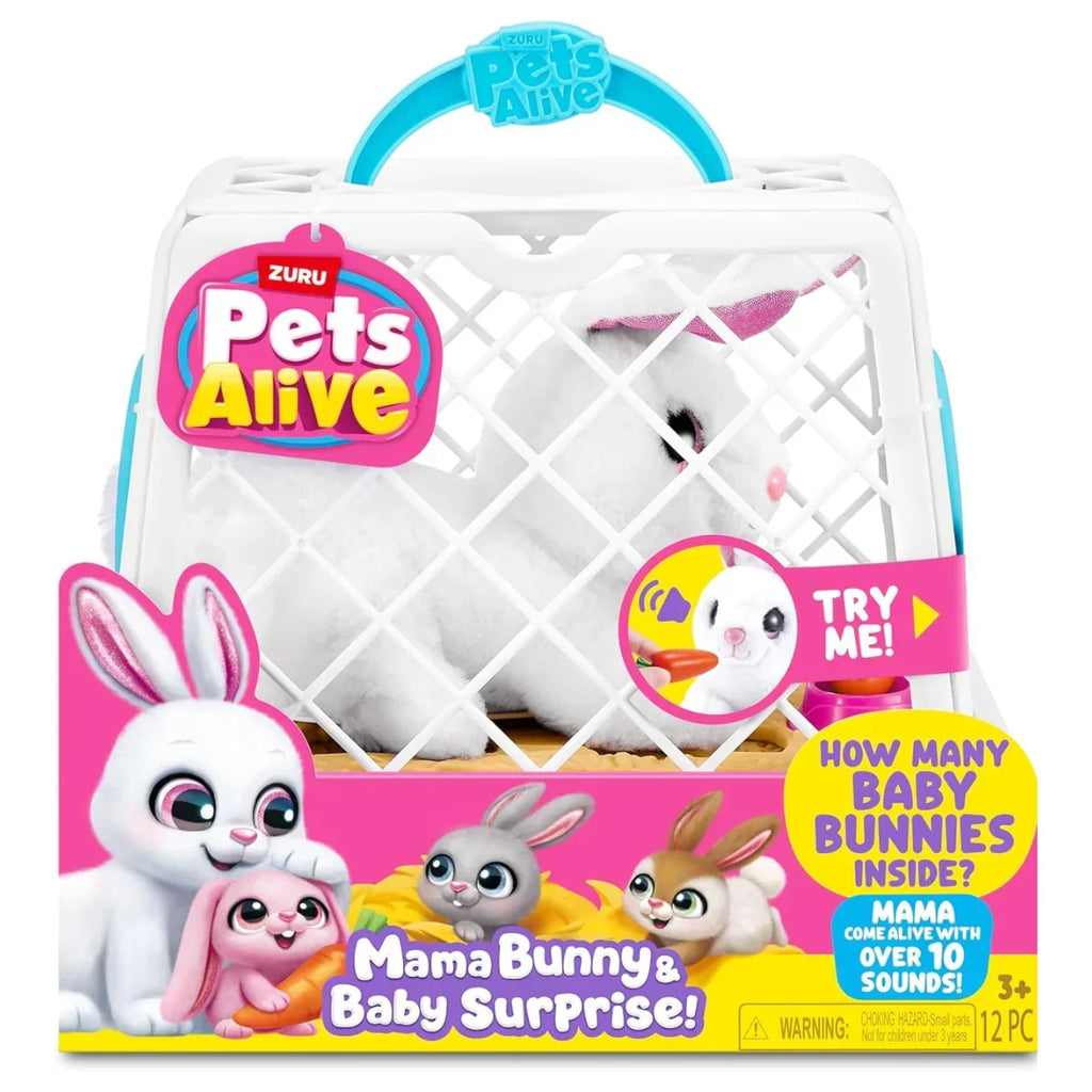Zuru Pets Alive Mama Bunny & Baby Surprise Series 1 - Interactive Plush Toy with Sounds & Hidden Babies - Naivri