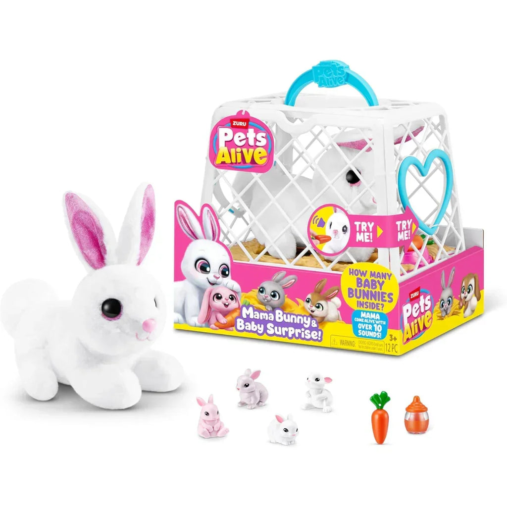 Zuru Pets Alive Mama Bunny & Baby Surprise Series 1 - Interactive Plush Toy with Sounds & Hidden Babies - Naivri